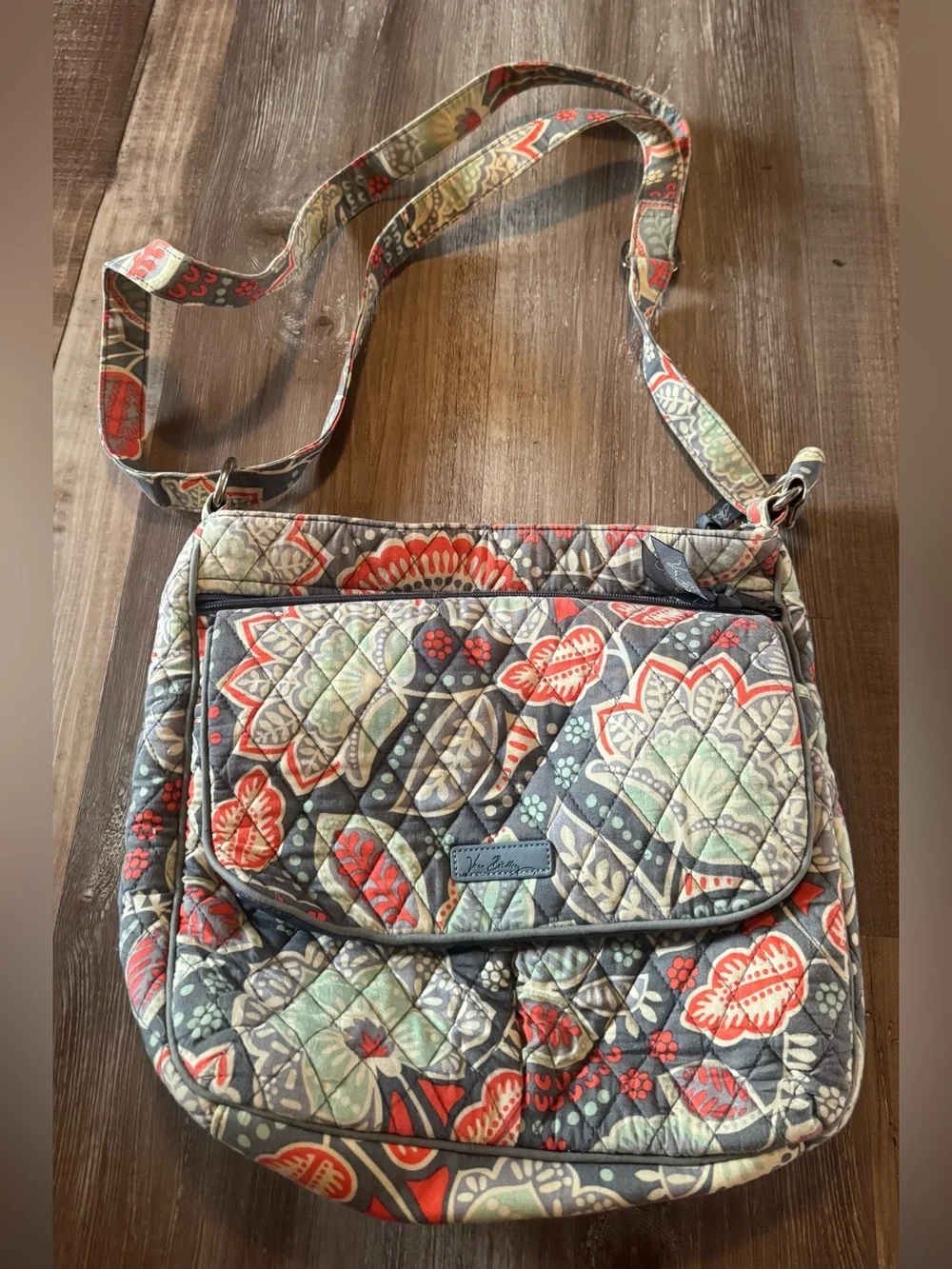 Vera Bradley Quilted Floral Crossbody in Gray, Red, Green